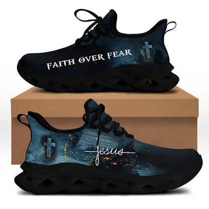 Jesus Faith Over Fear Yezy Running Sneakers White Black Max Soul Shoes - Christian Shoes For Men And Women