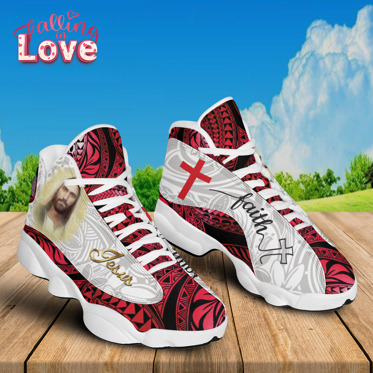 Jesus Faith Portrait Art Basketball Shoes With Thick Soles - Red Pattern Gift For Jesus Lovers -Christian Shoes