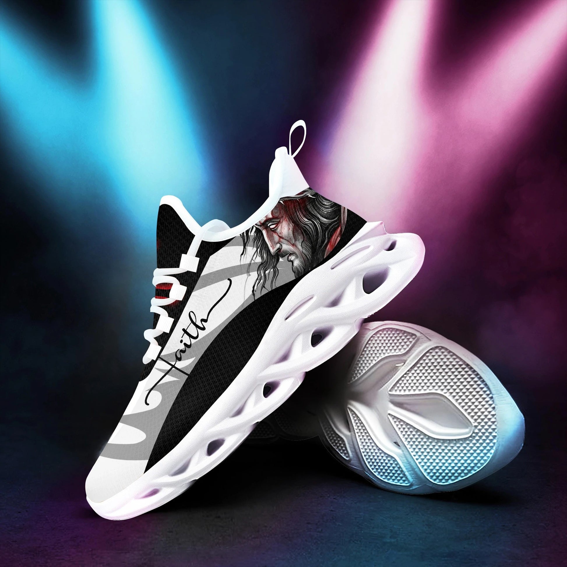 Jesus Faith Yezy Running Sneakers Black White Max Soul Shoes - Christian Shoes For Men And Women