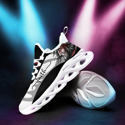 Jesus Faith Yezy Running Sneakers Black White Max Soul Shoes - Christian Shoes For Men And Women