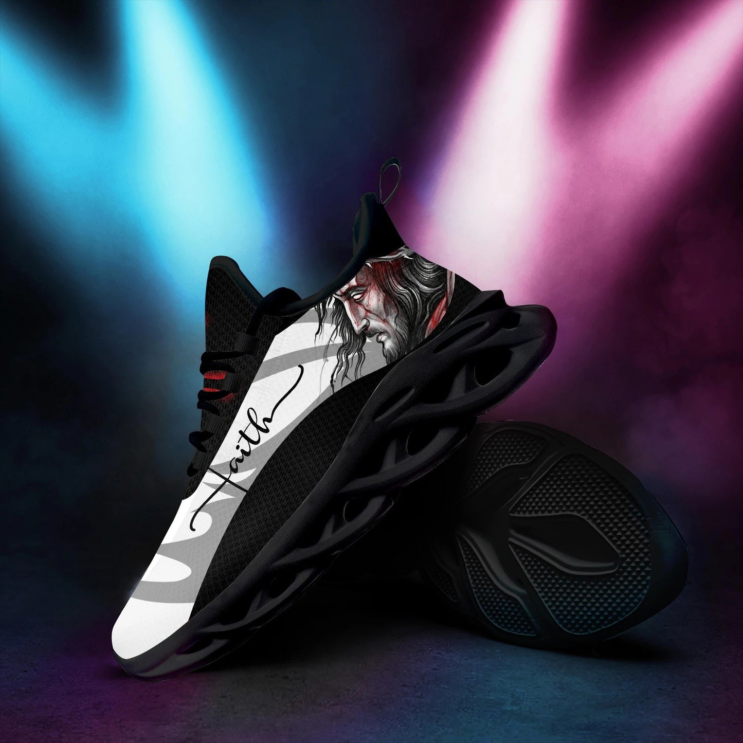 Jesus Faith Yezy Running Sneakers Black White Max Soul Shoes - Christian Shoes For Men And Women