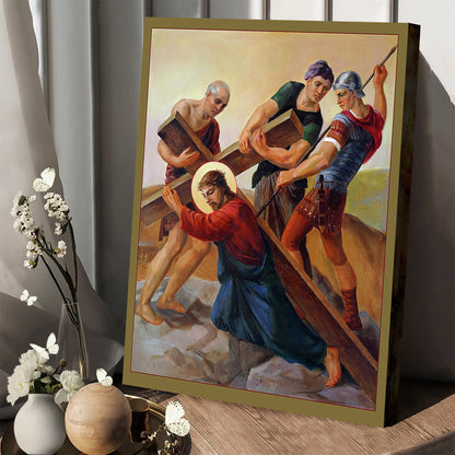 Jesus Falls The First Time Under The Cross Canvas Pictures - Christian Canvas Wall Decor - Religious Wall Art Canvas