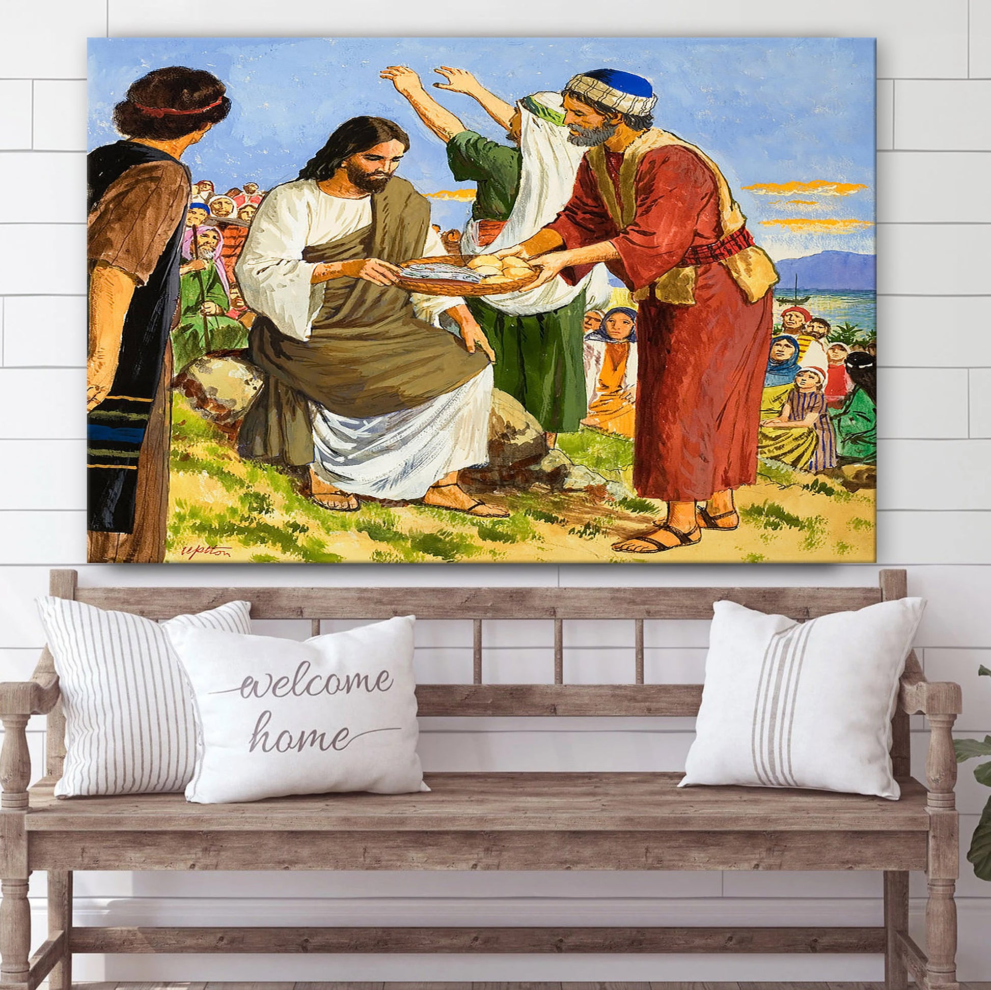 Jesus Feed 5000 Bible - Jesus Canvas Wall Art - Christian Wall Art