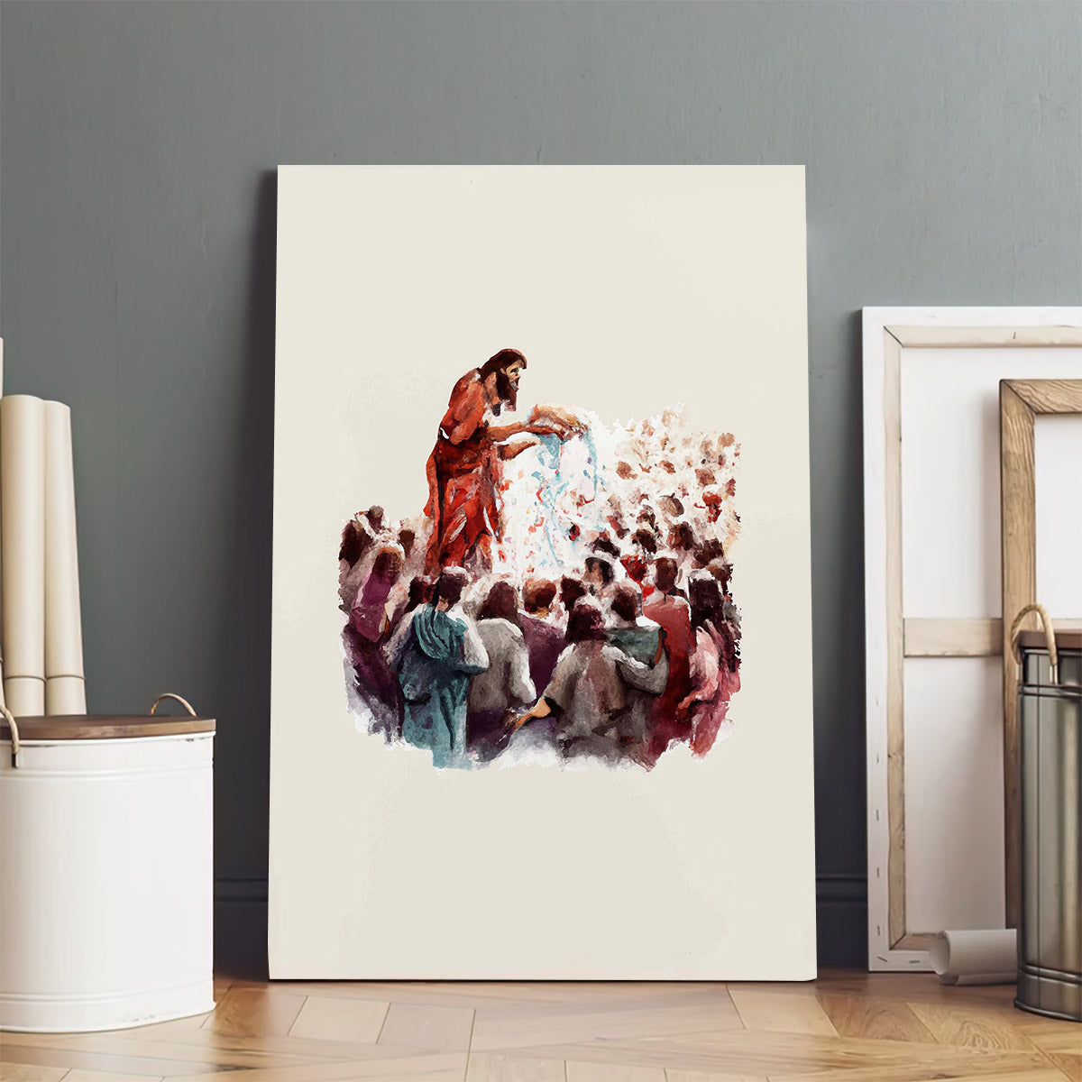 Jesus Feeds the 5000 Modern Christian Watercolor - Jesus Canvas Art - Christian Wall Canvas