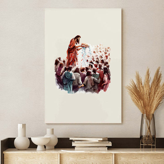 Jesus Feeds the 5000 Modern Christian Watercolor - Jesus Canvas Art - Christian Wall Canvas