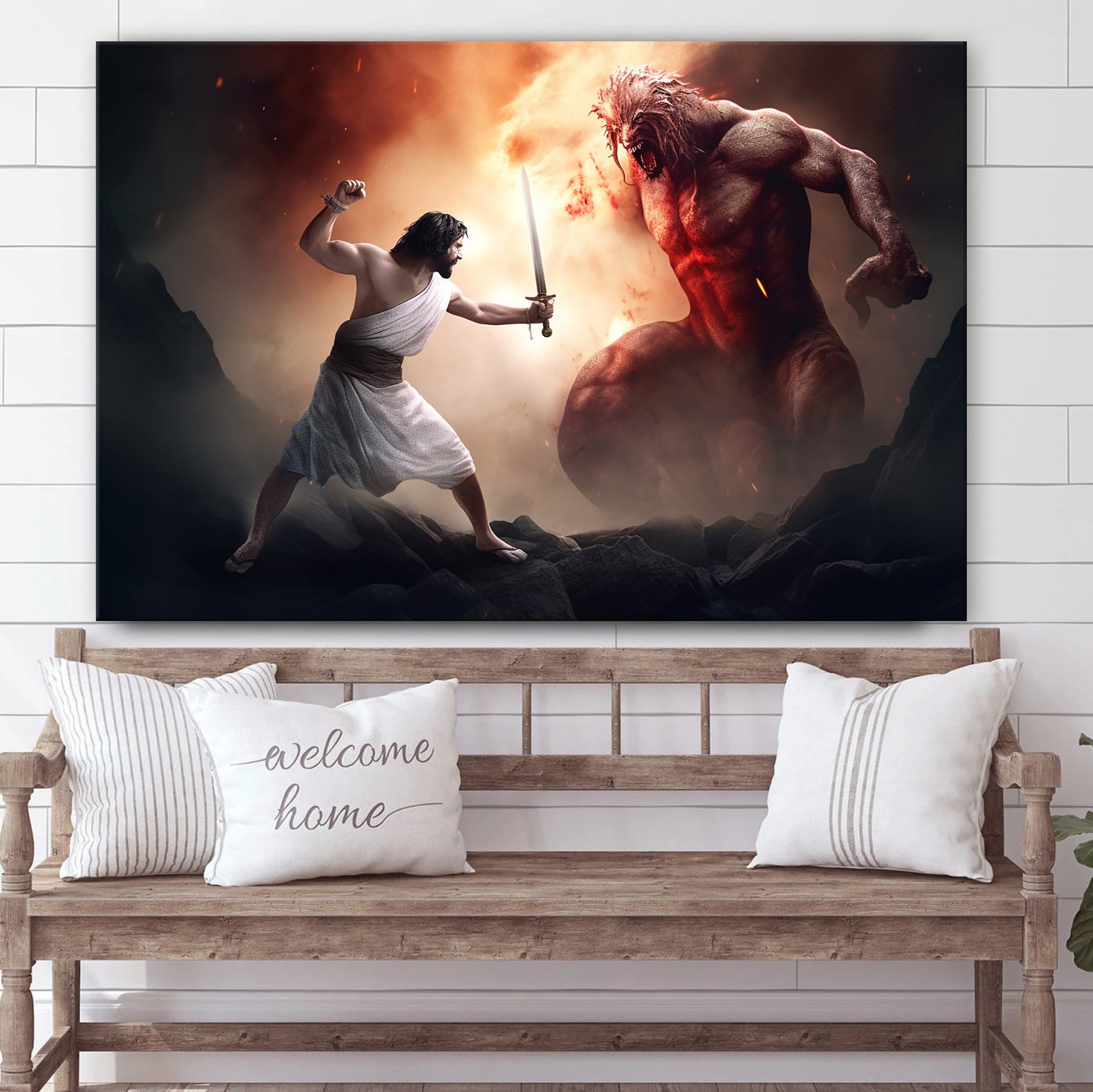 Jesus Fighting Demons Of Hell - Canvas Pictures - Jesus Christ Canvas - Christian Wall Art