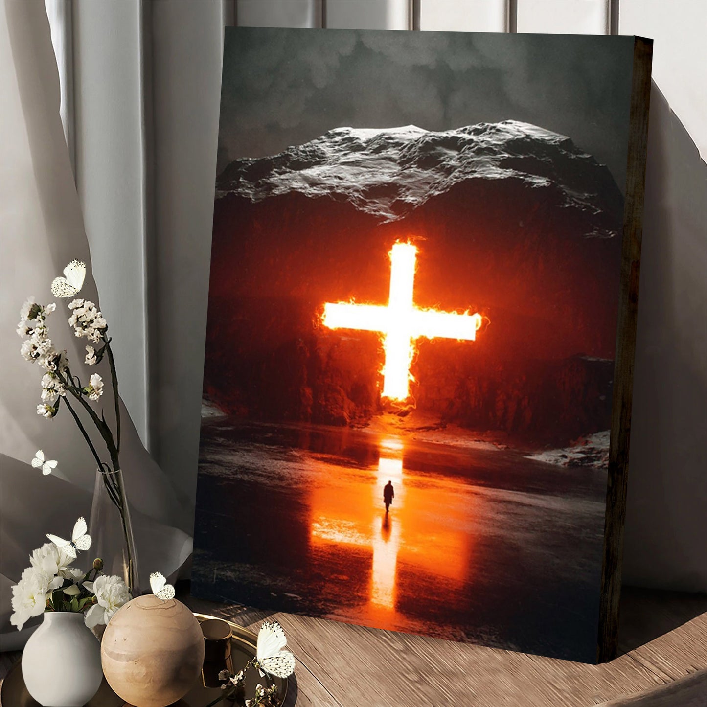 Jesus Fire Cross - Jesus Canvas Pictures - Christian Wall Art