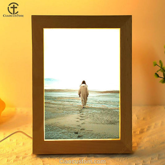 Jesus Footprints In The Sand Frame Lamp Pictures - Christian Wall Art - Jesus Frame Lamp Art