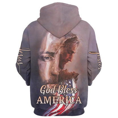 Jesus God Bless America Hoodies - American Flag Patriotic Hoodie - Men & Women Christian Hoodie - 3D Printed Hoodie