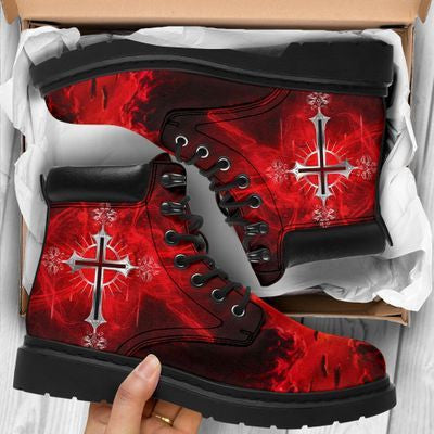 Jesus God Cross Light Red Tbl Boots - Christian Shoes For Men And Women
