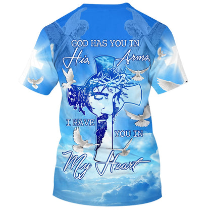 Jesus God Has You In His Arms 3d Shirts - Christian T Shirts For Men And Women
