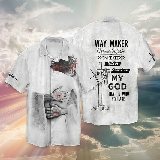 Jesus God Way Maker Miracle Worker Promise Keeper Light In The Darkness My God Hawaiian Shirt - Christian Hawaiian Shirts For Men & Women