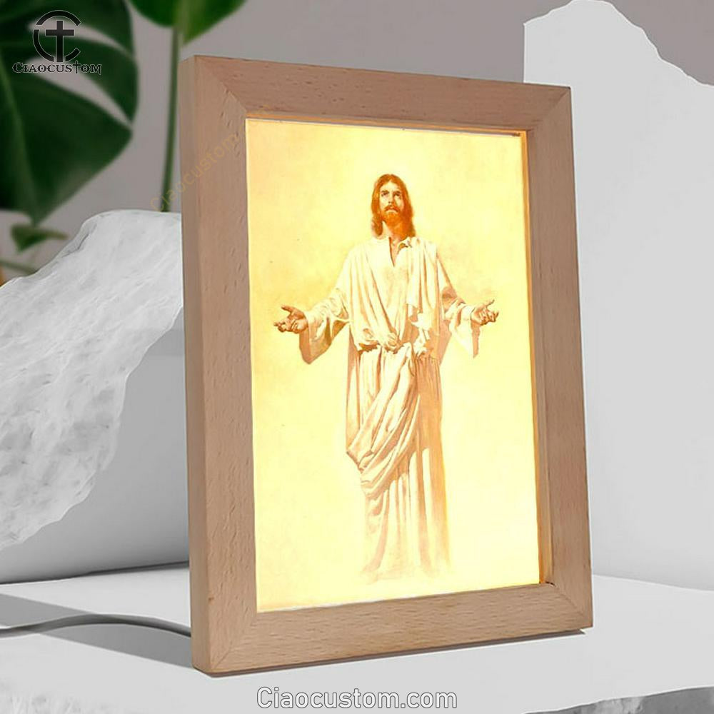Jesus God With Open Arms Frame Lamp Pictures - Christian Wall Art - Jesus Frame Lamp Art