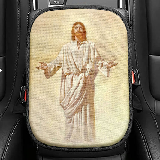 Jesus God With Open Arms Seat Box Cover, Christian Car Center Console Cover, Jesus Car Interior Accessories