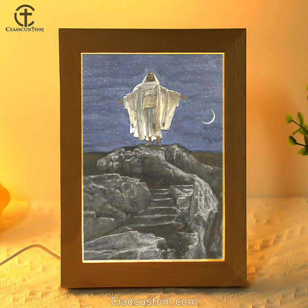 Jesus Goes Up Alone On A Mountain To Pray Frame Lamp Pictures - Christian Wall Art - Jesus Frame Lamp Art