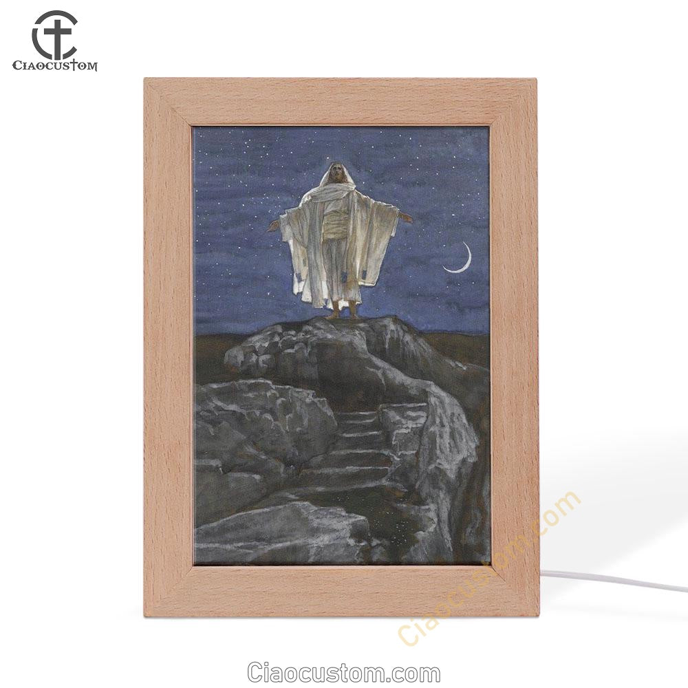 Jesus Goes Up Alone On A Mountain To Pray Frame Lamp Pictures - Christian Wall Art - Jesus Frame Lamp Art