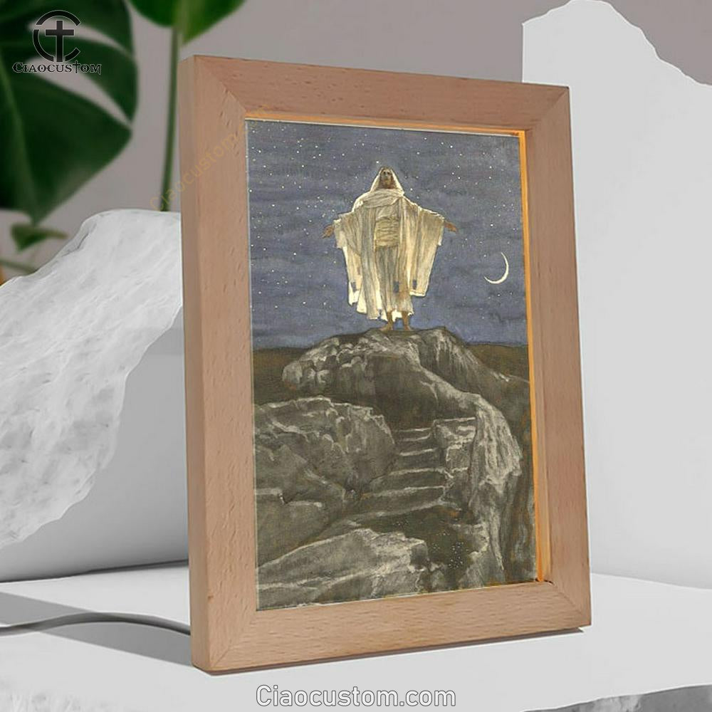 Jesus Goes Up Alone On A Mountain To Pray Frame Lamp Pictures - Christian Wall Art - Jesus Frame Lamp Art