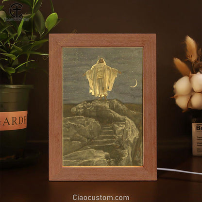 Jesus Goes Up Alone On A Mountain To Pray Frame Lamp Pictures - Christian Wall Art - Jesus Frame Lamp Art