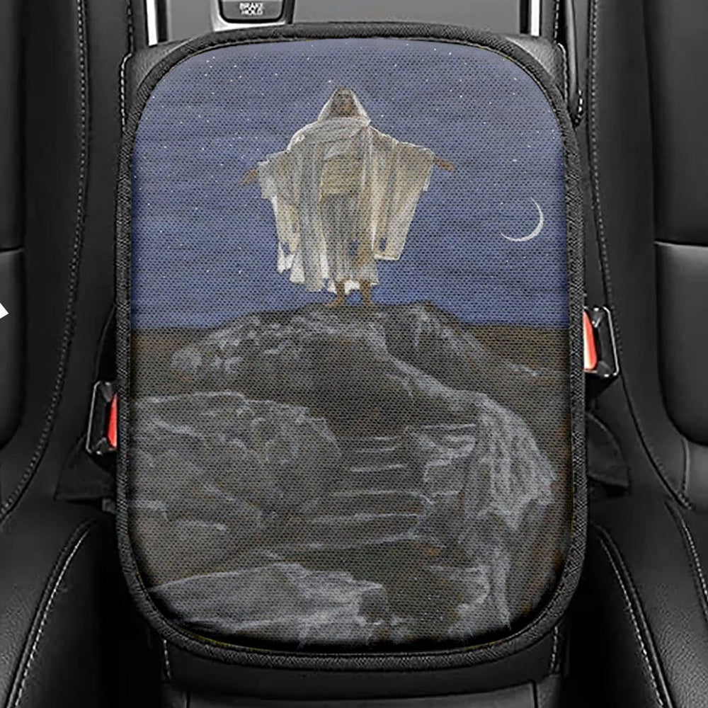 Jesus Goes Up Alone On A Mountain To Pray Seat Box Cover, Christian Car Center Console Cover, Jesus Car Interior Accessories
