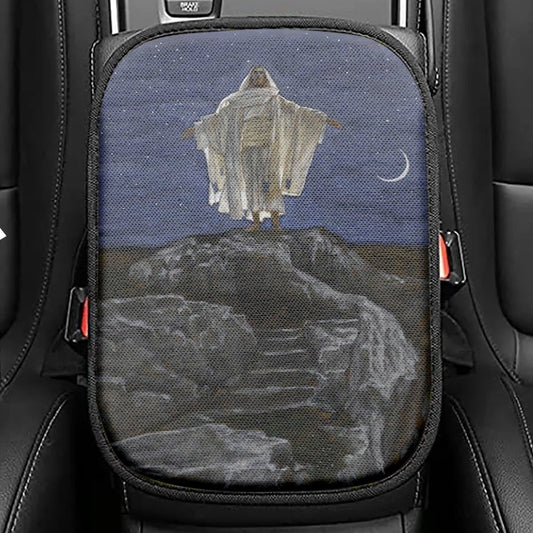 Jesus Goes Up Alone On A Mountain To Pray Seat Box Cover, Christian Car Center Console Cover, Jesus Car Interior Accessories