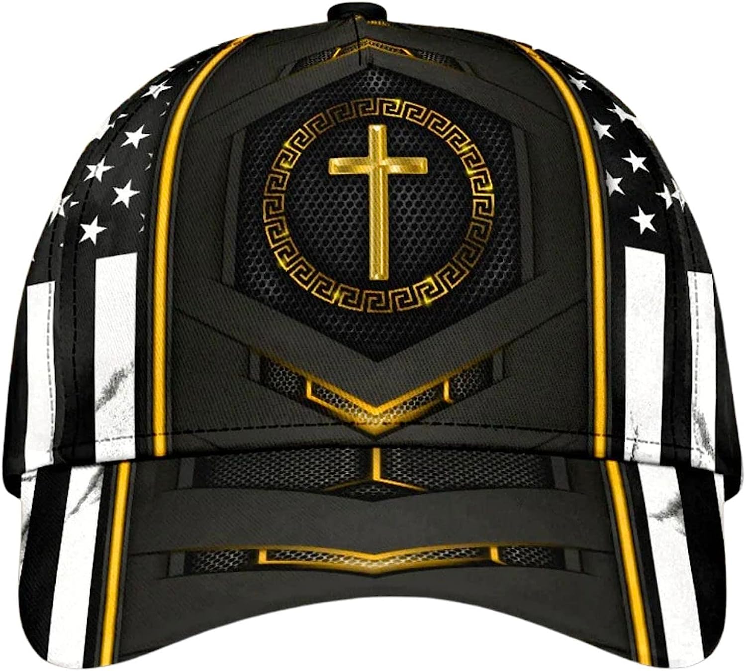 Jesus Gold Flag Cross All Over Print Baseball Cap - Christian Hats For Men Women
