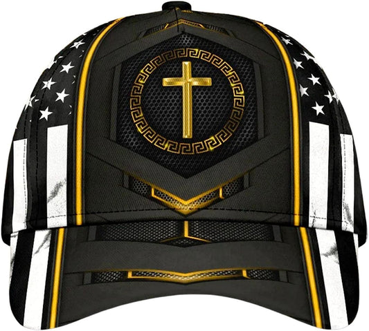 Jesus Gold Flag Cross All Over Print Baseball Cap - Christian Hats For Men Women