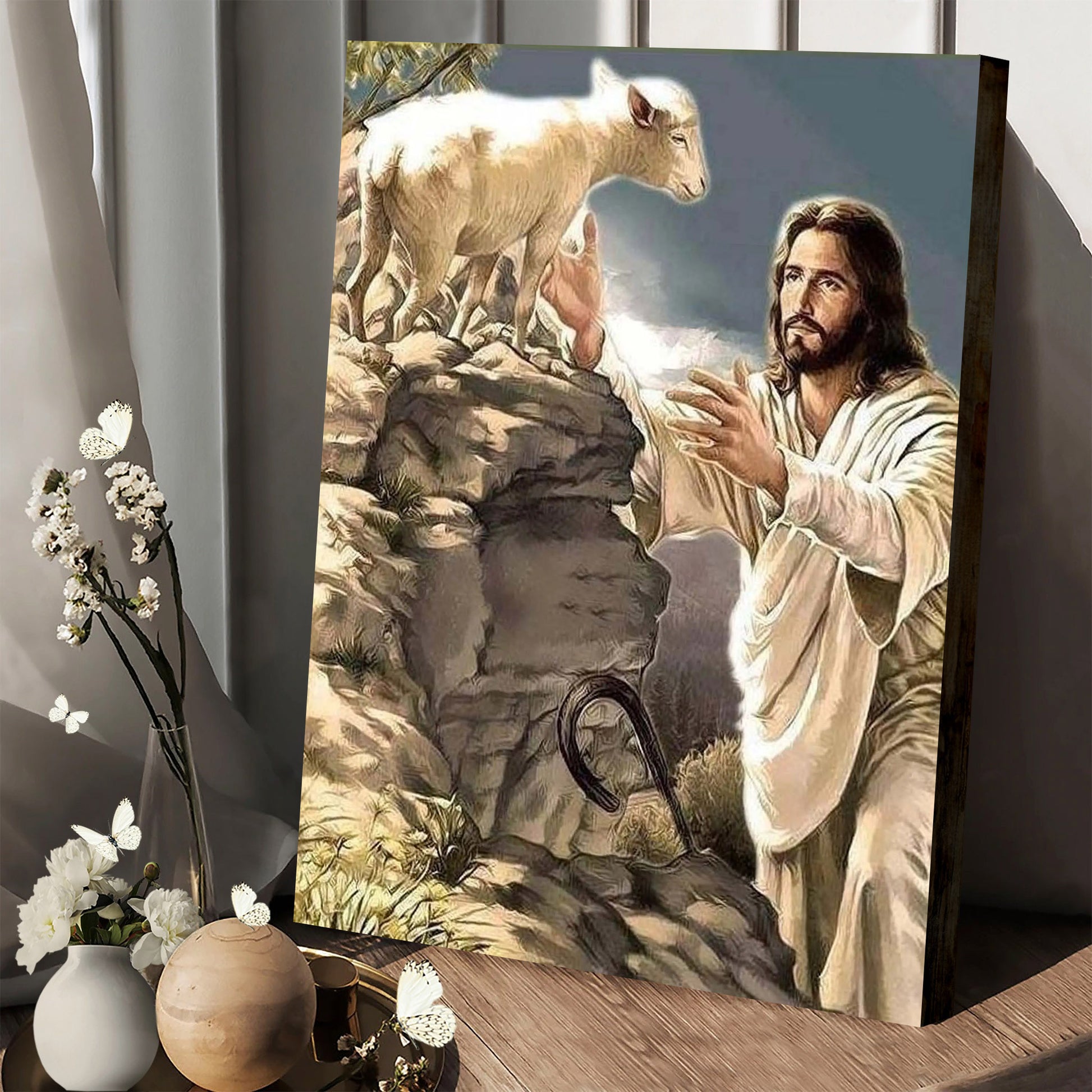 Jesus Good Shepherd Canvas Picture - Jesus Christ Canvas Art - Christian Wall Canvas