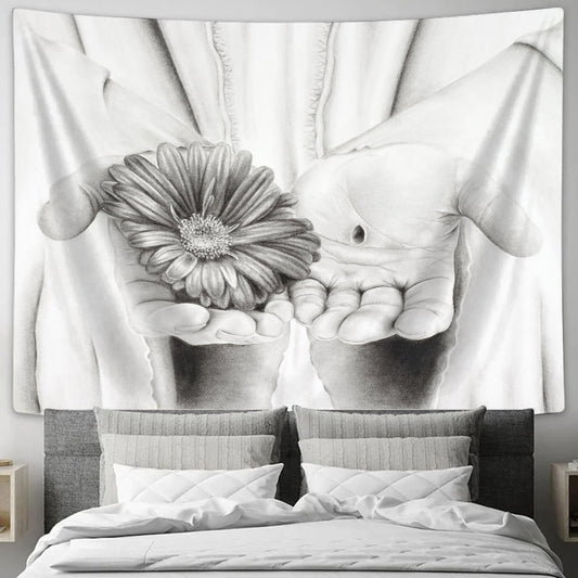 Jesus Hand And Sunflower Tapestry - Peace and Love Tapestry - Jesus Pictures - Christian Wall Tapestry