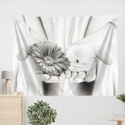 Jesus Hand And Sunflower Tapestry - Peace and Love Tapestry - Jesus Pictures - Christian Wall Tapestry