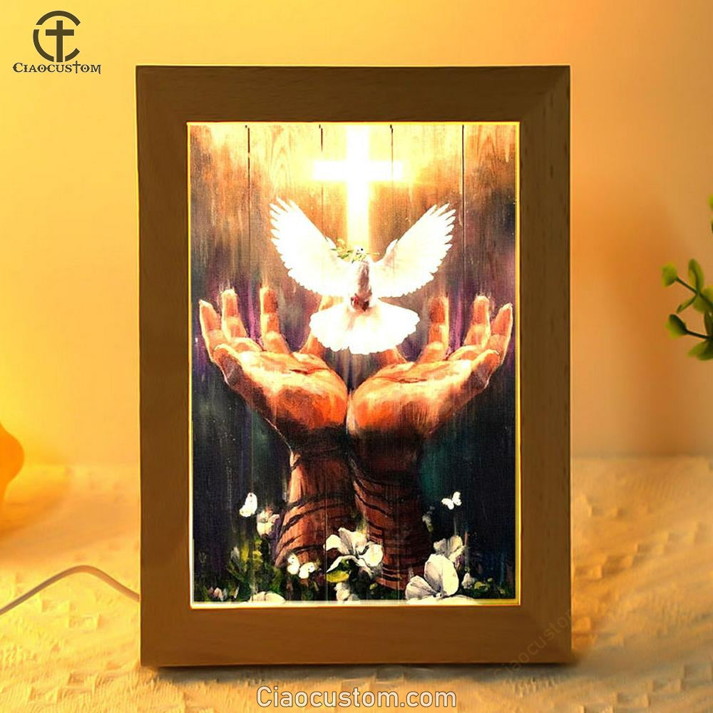 Jesus Hand, Dove Of Peace, Light Cross, White Flower Frame Lamp