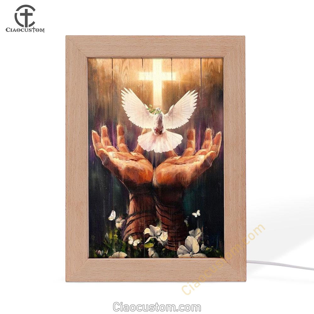 Jesus Hand, Dove Of Peace, Light Cross, White Flower Frame Lamp