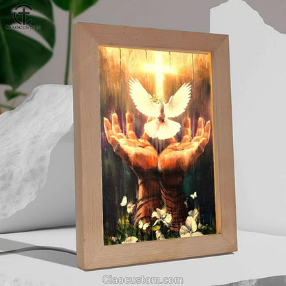 Jesus Hand, Dove Of Peace, Light Cross, White Flower Frame Lamp