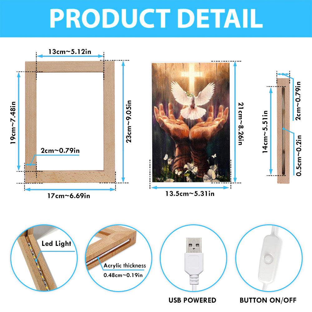 Jesus Hand, Dove Of Peace, Light Cross, White Flower Frame Lamp