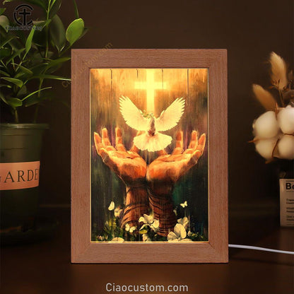 Jesus Hand, Dove Of Peace, Light Cross, White Flower Frame Lamp