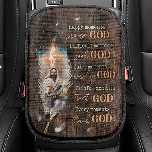 Jesus Hand Every Moments Thank God Seat Box Cover, Christian Car Center Console Cover, Bible Verse Car Interior Accessories