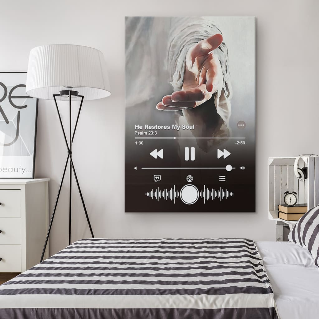 Jesus Hand He Restores My Soul Psalm 233 Canvas Wall Art - Christian Canvas Prints - Bible Verse Canvas