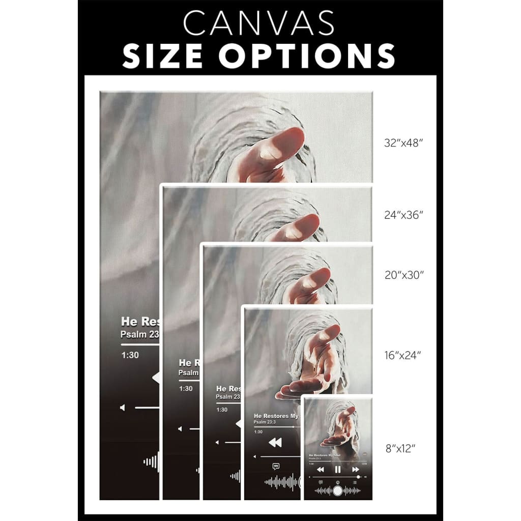 Jesus Hand He Restores My Soul Psalm 233 Canvas Wall Art - Christian Canvas Prints - Bible Verse Canvas