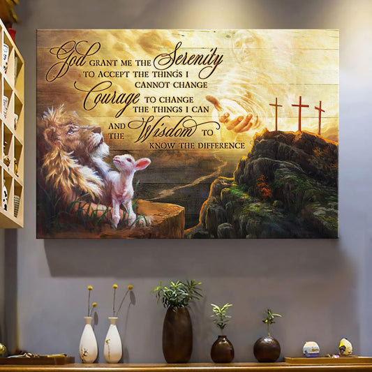 Jesus Hand Lion Painting God Grant Me The Serenity Canvas Wall Art - Jesus Canvas Pictures - Christian Wall Posters