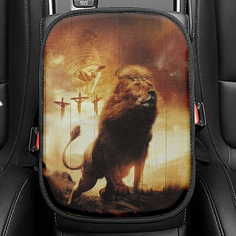 Jesus Hand Of God Lion Seat Box Cover, Lion Car Center Console Cover, Christian Inspirational Car Interior Accessories
