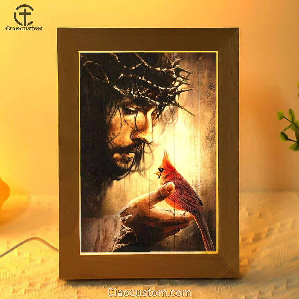 Jesus Hand Red Cardinals Thorn Crown Frame Lamp