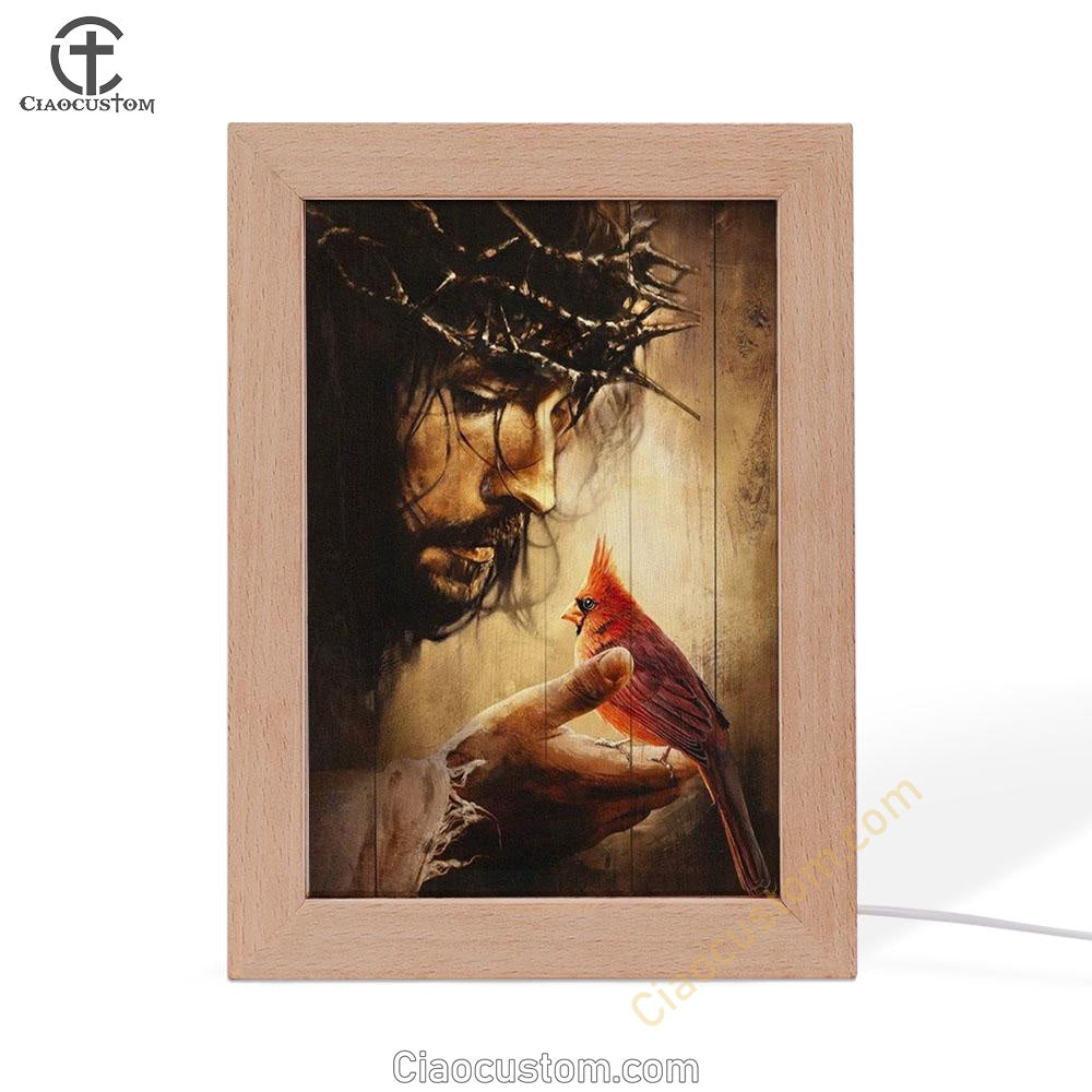 Jesus Hand Red Cardinals Thorn Crown Frame Lamp