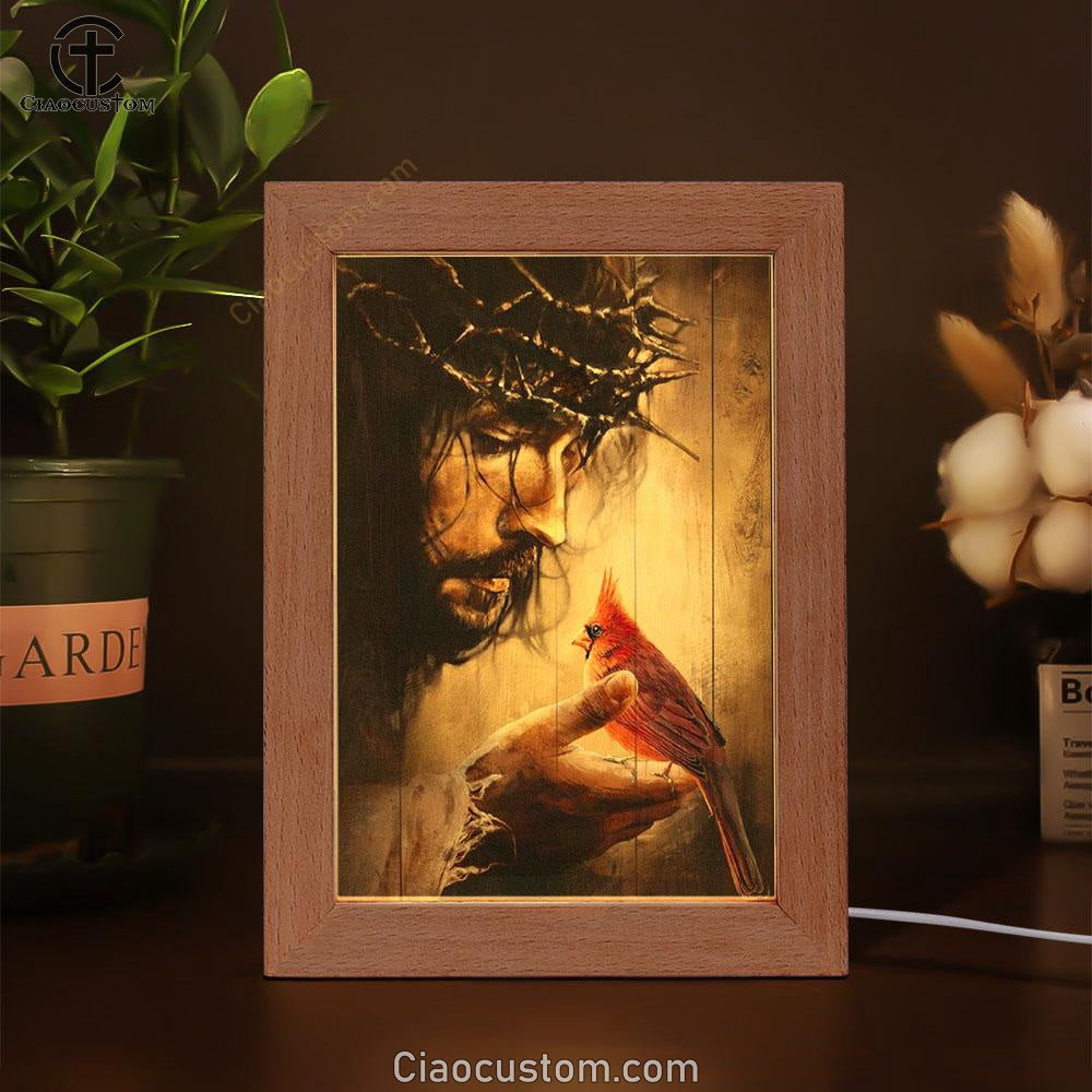 Jesus Hand Red Cardinals Thorn Crown Frame Lamp