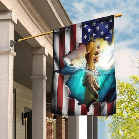 Jesus Hand Saves House Flag - Christian Garden Flags - Christian Flag - Religious Flags