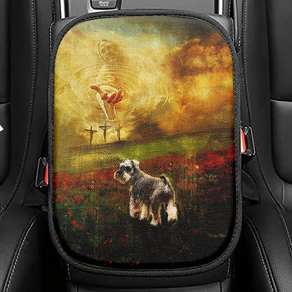 Jesus Hand Schnauzer Flower Field Seat Box Cover, Christian Car Center Console Cover, Religious Car Interior Accessories