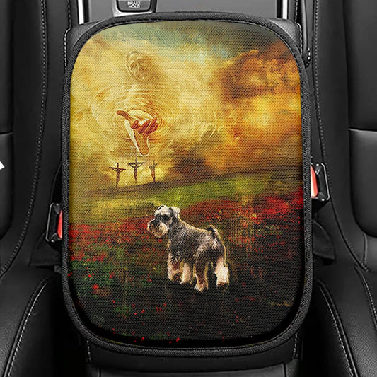 Jesus Hand Schnauzer Flower Field Seat Box Cover, Christian Car Center Console Cover, Religious Car Interior Accessories