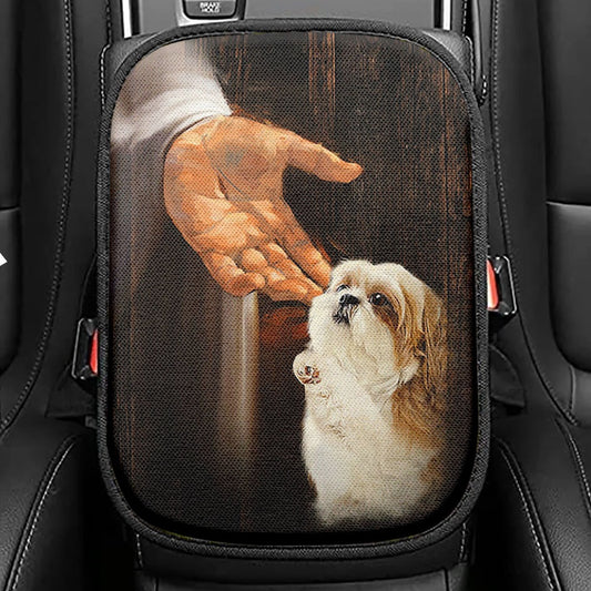 Jesus Hand Shih Tzu Seat Box Cover, Take His Hand Car Center Console Cover, Jesus Portrait Car Interior Accessories