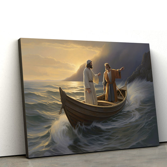 Jesus Handing Another A Boat - Canvas Picture - Jesus Christ Canvas - Christian Wall Art