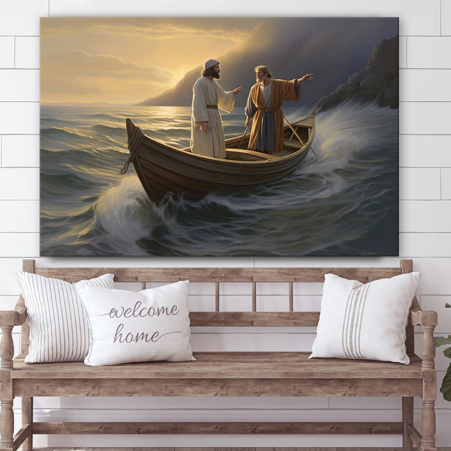 Jesus Handing Another A Boat - Canvas Picture - Jesus Christ Canvas - Christian Wall Art