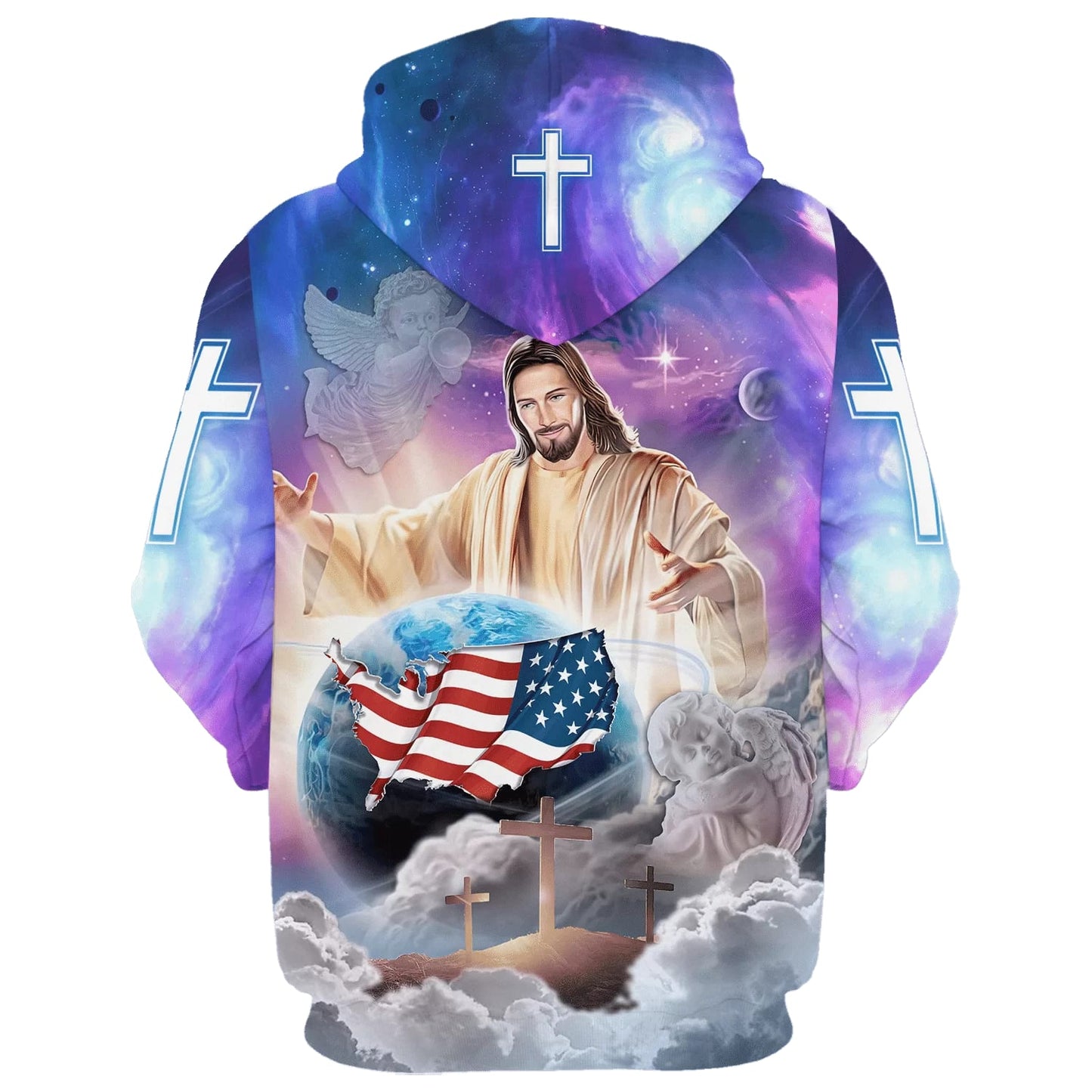 Jesus Hands Holding Earth 3d Hoodie - Christian American Flag 3d Hoodies - Jesus Hoodie