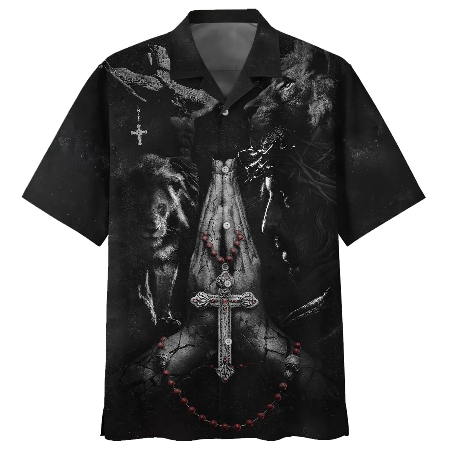 Jesus Hands Praying Lion Hawaiian Shirts - Christian Hawaiian Shirt - Hawaiian Shirts For Men